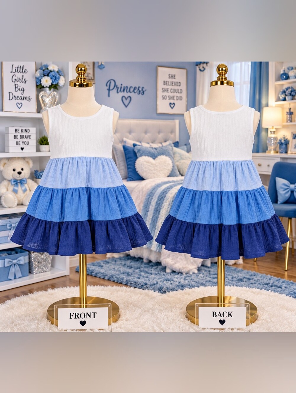 wonder nation White & Triple Blue Tiered Girls' Dress